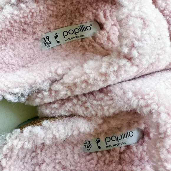 NWT Birkenstock Papillio Arizona Big Buckle Shearling fuzzy sandal pink 39/8