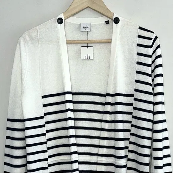 NWT cabi Victory Sweater in Navy and White Stripe