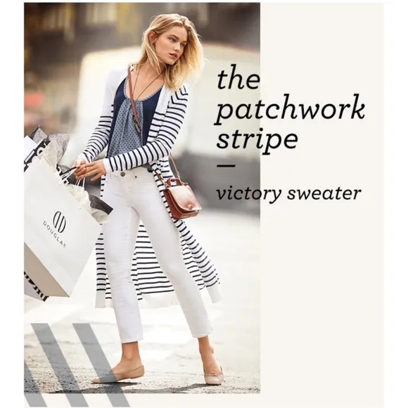 NWT cabi Victory Sweater in Navy and White Stripe