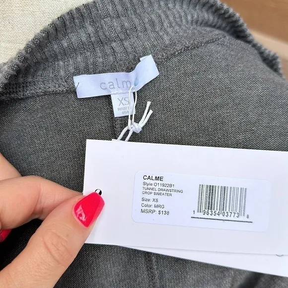 NWT Calme by Johnny Was Tunnel Drawstring Cropped Sweater in Gray
