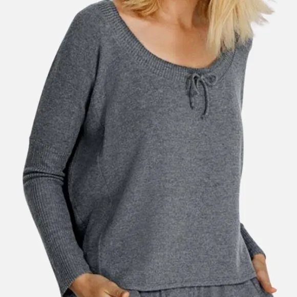 NWT Calme by Johnny Was Tunnel Drawstring Cropped Sweater in Gray