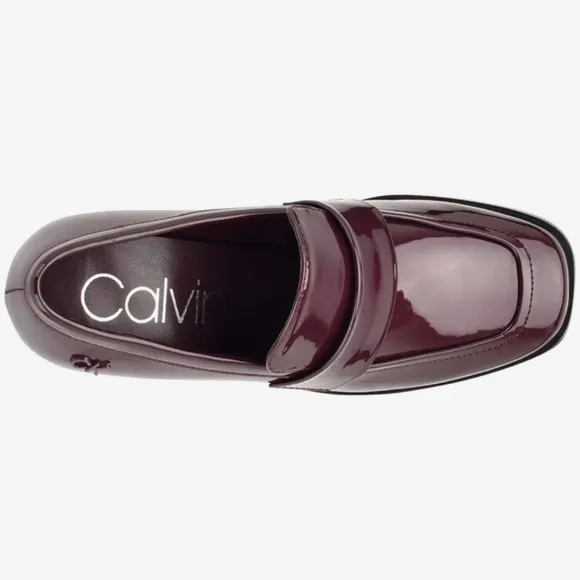 NWT Calvin Klein Ventice 2 Dark Red Patent Heeled Loafers Size 10M.