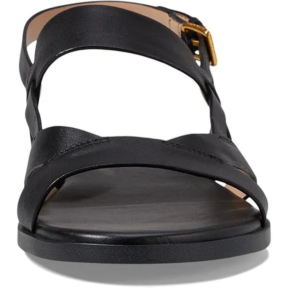NWT Cole Haan Women's Fawn Flat Sandal, Black Leather-Size 7