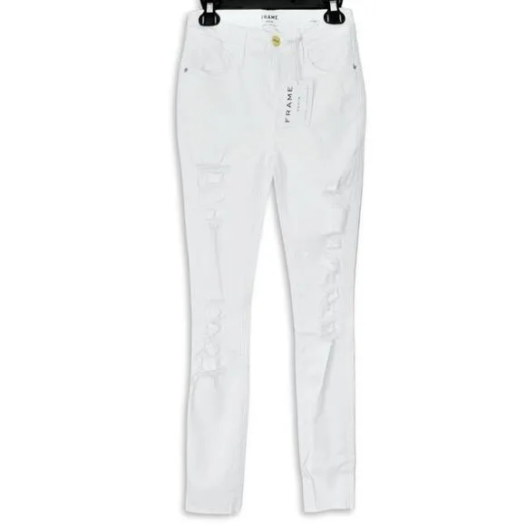 NWT Frame Women's  Le High Distressed High Rise White Denim Skinny Jeans