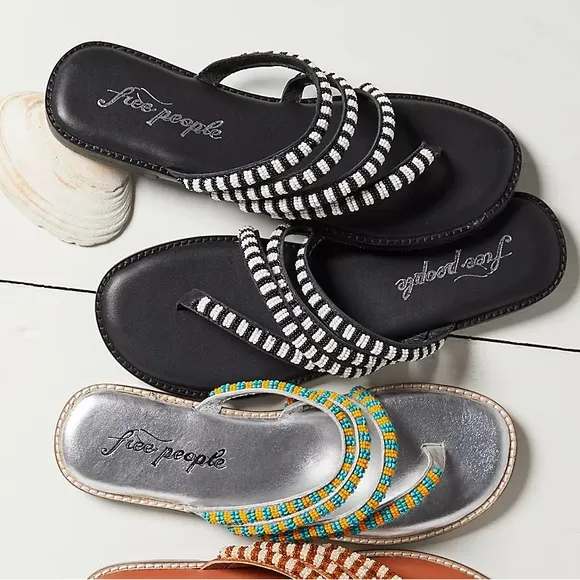 NWT Free People Beatrice Beaded Flat Sandals