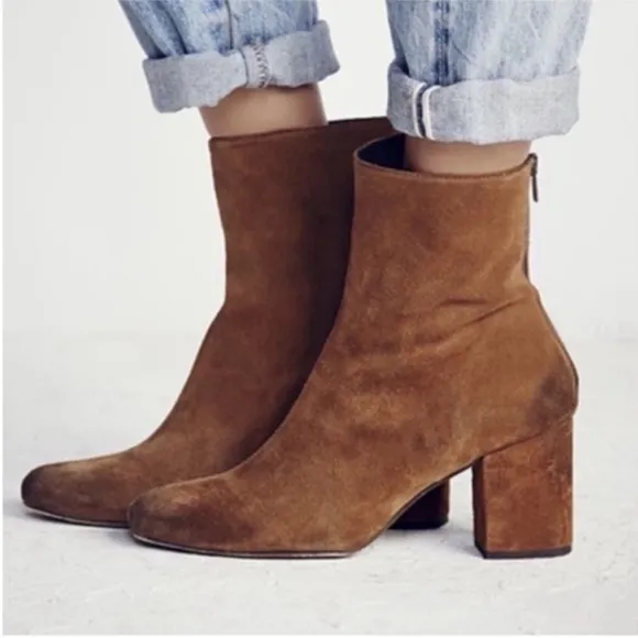 NWT Free People Cecile Suede Ankle Boots Brown