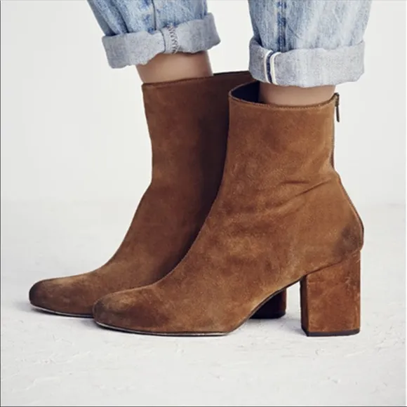 NWT Free People Cecile Suede Ankle Boots Brown