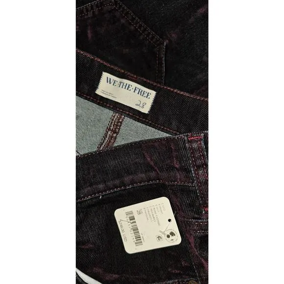 NWT FREE PEOPLE We The Free First Class Relaxed Flocked Velvet Jeans $248 SZ 28