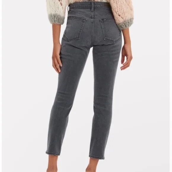 NWT GRLFRND Karolina busted knee gray denim high waist straight jean 32 new