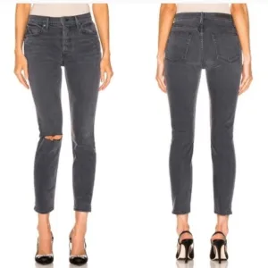 NWT GRLFRND Karolina busted knee gray denim high waist straight jean 32 new
