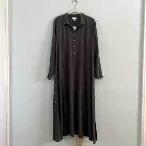 NWT J. Jill River Rock Gray Linen Side Button Long Sleeve Maxi Dress