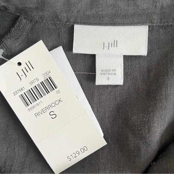 NWT J. Jill River Rock Gray Linen Side Button Long Sleeve Maxi Dress