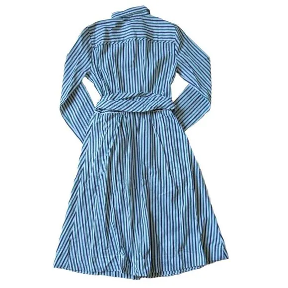 NWT J.Crew Tie Waist Shirt Dress in Navy Alpine Stripe Button Down Shirt Dress 4