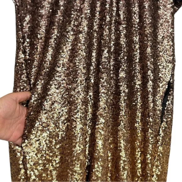 NWT Johnny Was Sequin Gold Alma V-Neck Shift Mini Dress Boho Chic Ombre Size XL