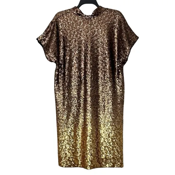 NWT Johnny Was Sequin Gold Alma V-Neck Shift Mini Dress Boho Chic Ombre Size XL