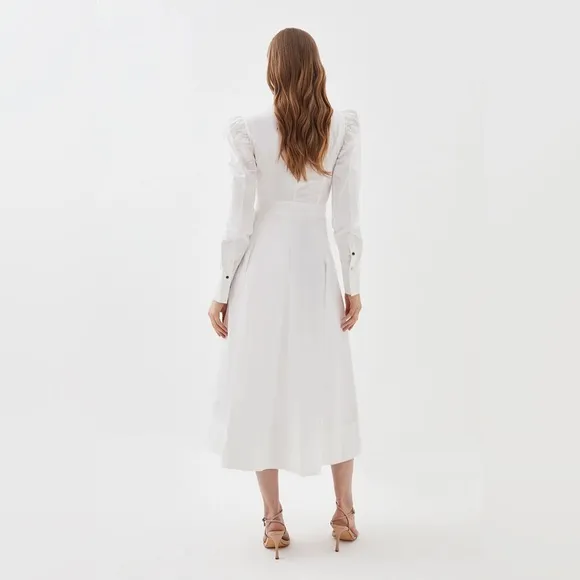 NWT Karen Millen x Lydia Petite Cotton Woven Midi Dress in Ivory