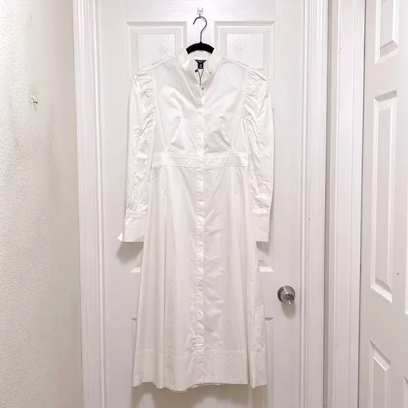 NWT Karen Millen x Lydia Petite Cotton Woven Midi Dress in Ivory