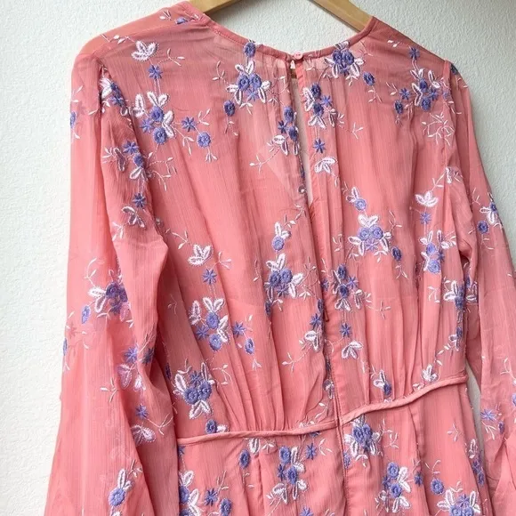 NWT LA MAISON TALULAH Sonder coral floral long sleeve ruffle midi dress Sz M