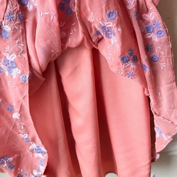 NWT LA MAISON TALULAH Sonder coral floral long sleeve ruffle midi dress Sz M
