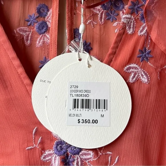 NWT LA MAISON TALULAH Sonder coral floral long sleeve ruffle midi dress Sz M