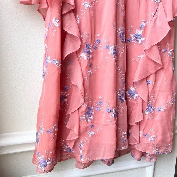 NWT LA MAISON TALULAH Sonder coral floral long sleeve ruffle midi dress Sz M