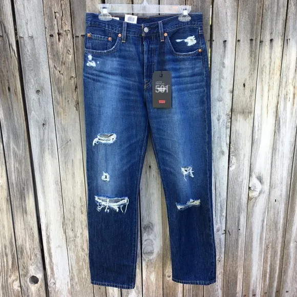 NWT Levi’s 501 High Rise Distressed Jean Blue 27