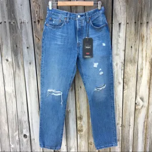 NWT Levi’s 501 High Rise Straight Leg Distressed Jean Athens Crown Blue 28