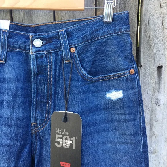 NWT Levi’s 501 Original High Rise Straight Leg Crop Jean Market Grammar Blue 28