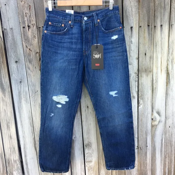 NWT Levi’s 501 Original High Rise Straight Leg Crop Jean Market Grammar Blue 28