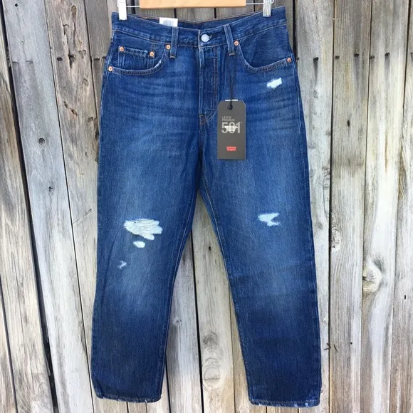 NWT Levi’s 501 Original High Rise Straight Leg Crop Jean Market Grammar Blue 28