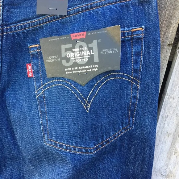 NWT Levi’s 501 Original High Rise Straight Leg Crop Jean Market Grammar Blue 28