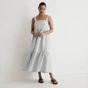 NWT Madewell Petite Cicely Tiered Midi Dress Seersucker - Petite 6 Blue White
