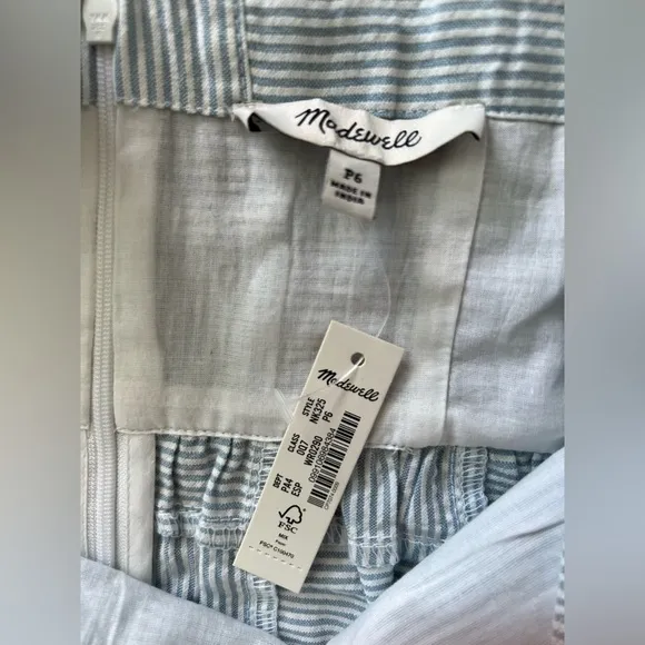 NWT Madewell Petite Cicely Tiered Midi Dress Seersucker - Petite 6 Blue White