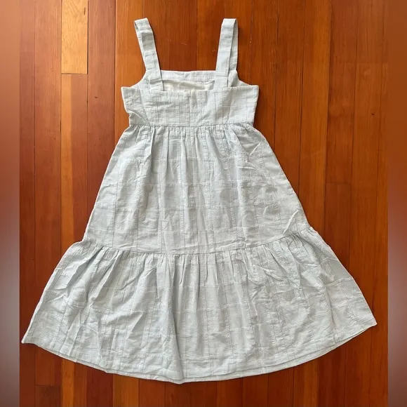 NWT Madewell Petite Cicely Tiered Midi Dress Seersucker - Petite 6 Blue White