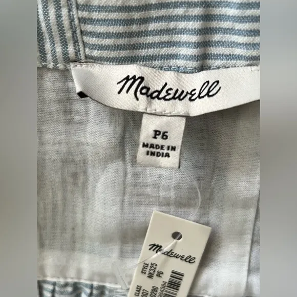 NWT Madewell Petite Cicely Tiered Midi Dress Seersucker - Petite 6 Blue White