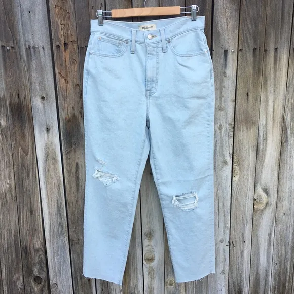 NWT Madewell The Mom Jean High Rise Distressed Raw Hem Jean Harman 27