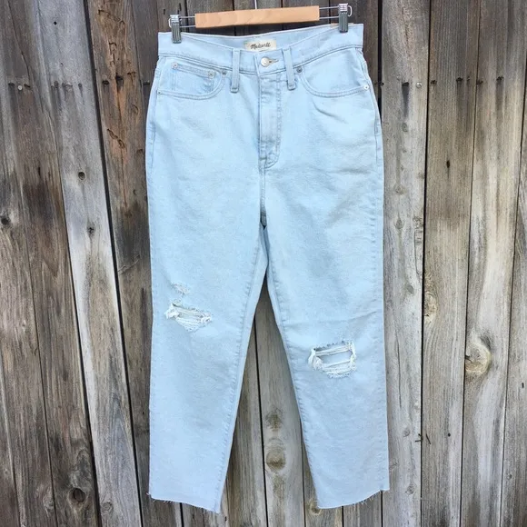 NWT Madewell The Mom Jean High Rise Distressed Raw Hem Jean Harman 27