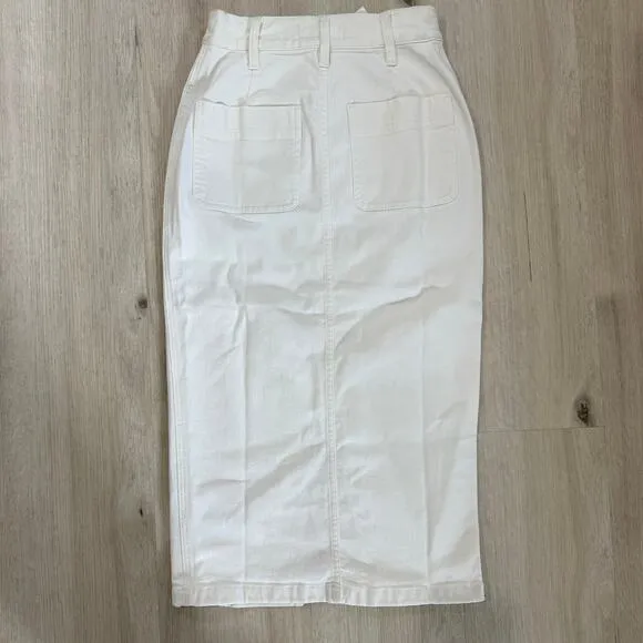 NWT Madewell White High Slit Jean Skirt Button Fly Midi Denim Tile White Size 23