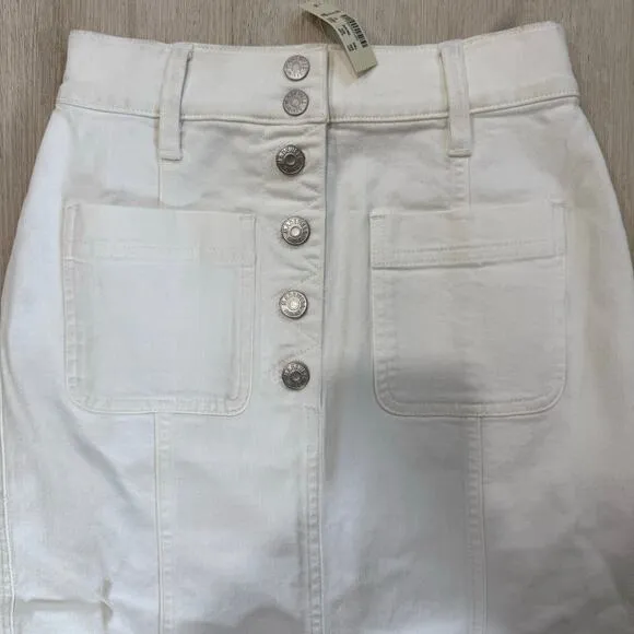NWT Madewell White High Slit Jean Skirt Button Fly Midi Denim Tile White Size 23