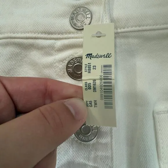NWT Madewell White High Slit Jean Skirt Button Fly Midi Denim Tile White Size 23