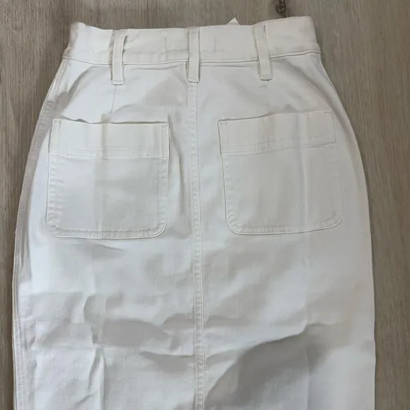 NWT Madewell White High Slit Jean Skirt Button Fly Midi Denim Tile White Size 23