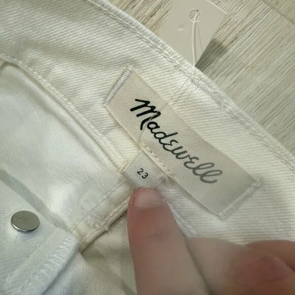 NWT Madewell White High Slit Jean Skirt Button Fly Midi Denim Tile White Size 23