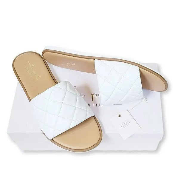 NWT MILA PAOLI Made In Italy Quilted Band Padded Slip on Sandals