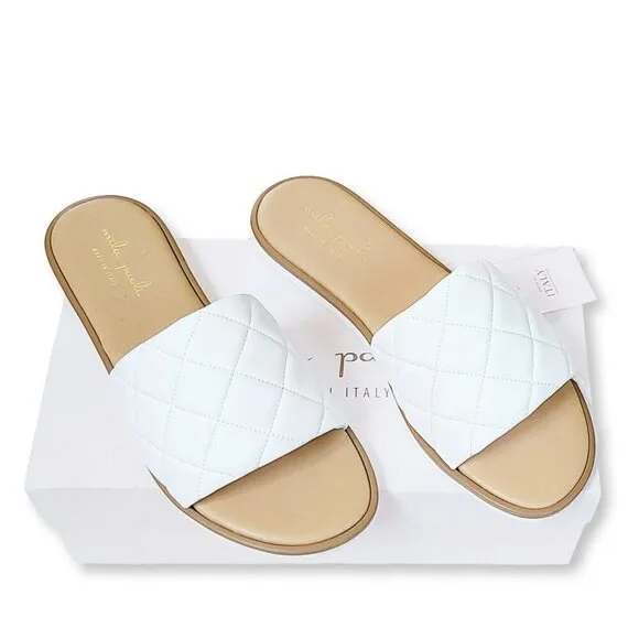 NWT MILA PAOLI Made In Italy Quilted Band Padded Slip on Sandals