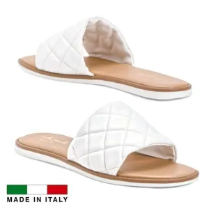 NWT MILA PAOLI Made In Italy Quilted Band Padded Slip on Sandals