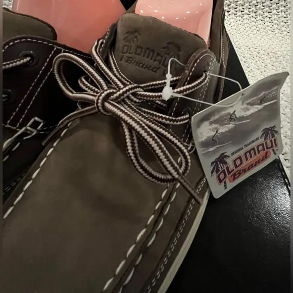 NWT Old Maui Brand Men’s Brown Leather Lace-Up Boat Shoes/Loafers; Size 11.5