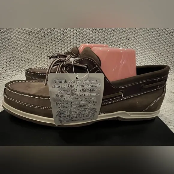 NWT Old Maui Brand Men’s Brown Leather Lace-Up Boat Shoes/Loafers; Size 11.5