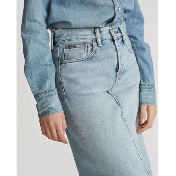 NWT Polo Ralph Lauren DistressedMidi Skirt