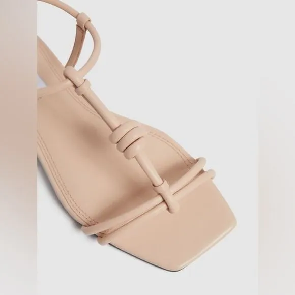 NWT Reiss Bacton Strappy Flat Sandal Leather T-Strap Knot Blush Size 37 6.5