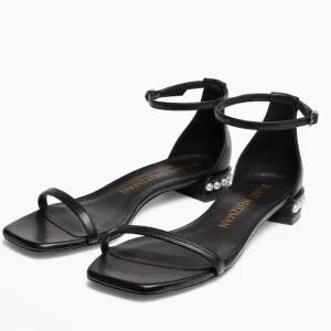 NWT Stuart Weitzman Nudistcurve Pearl-Embellished Leather Sandals